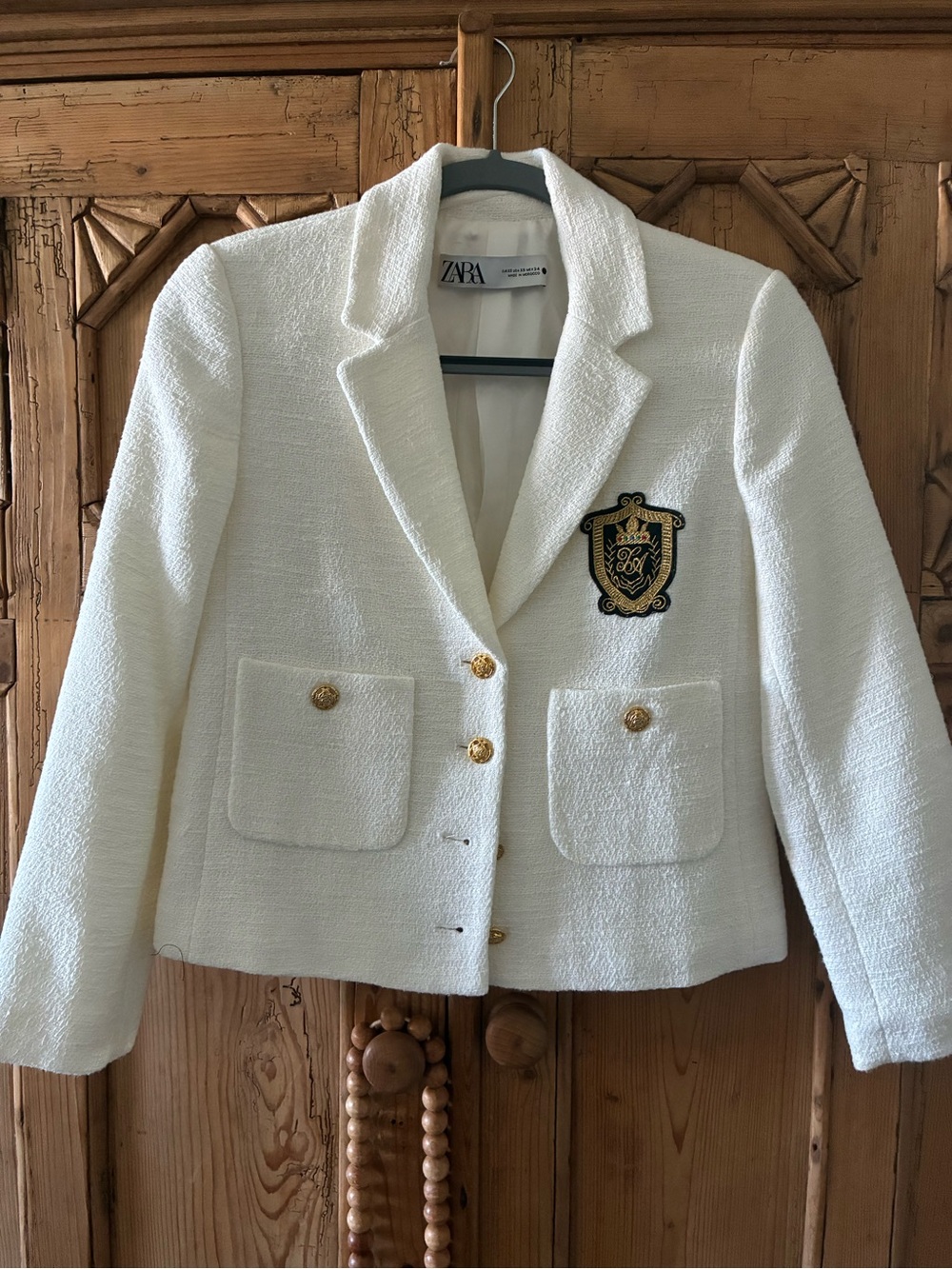 Zara Cream Textured Cropped Blazer with Subtle Weave